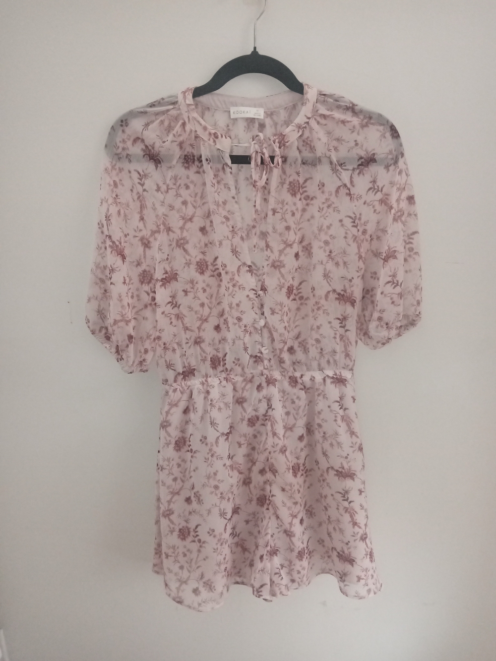 Kookai Dusty Pink Floral Tie-Neck Romper
